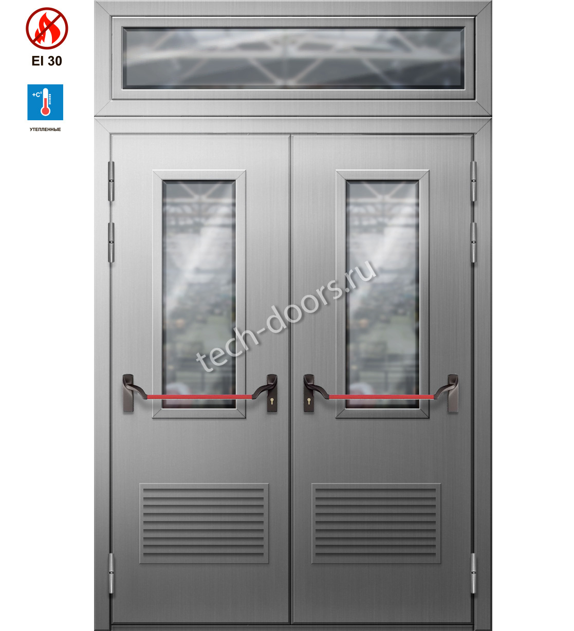 Дверь двупольная противопожарная с окном EIW-30 1250х2050